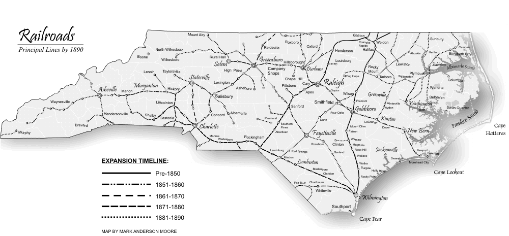 Principal Railroads in North Carolina by 1890